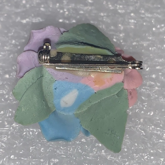 Ceramic Blue, Pink, & Violet Roses Brooch Pin - Picture 13 of 14